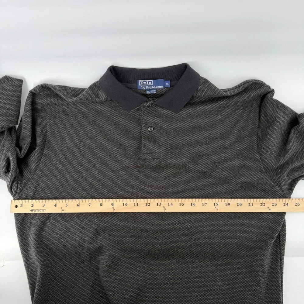 Polo Ralph Lauren Mens Long‎ Sleeve Polo Shirt Gray Textured Knit Size XL